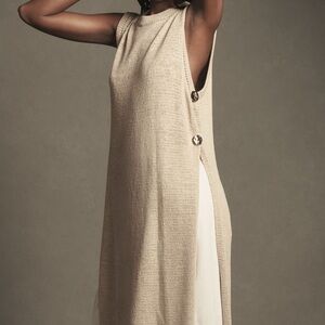 Anthropologie Flat White Side-Button Sweater Tank Tunic Neutral Lt Beige OS NWT